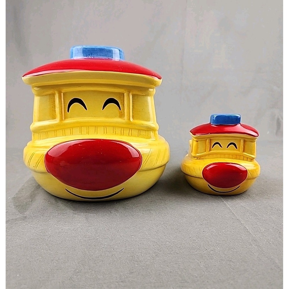 Vtg Lotus Ceramic Mama Tugboat Kleenex Holder & Baby Tugboat Soap Holder‎